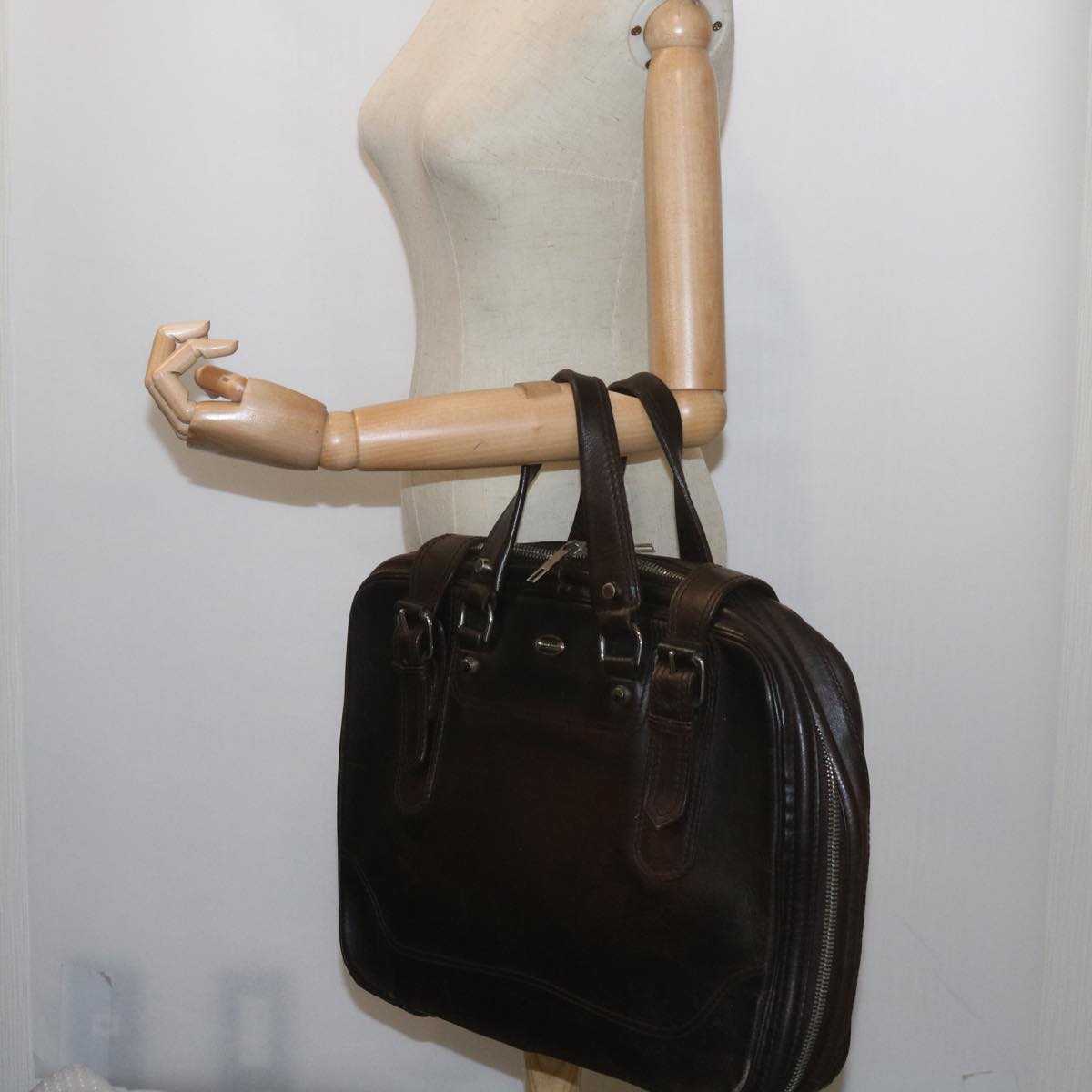 BALENCIAGA Business Bag Leather Brown Auth bs10380