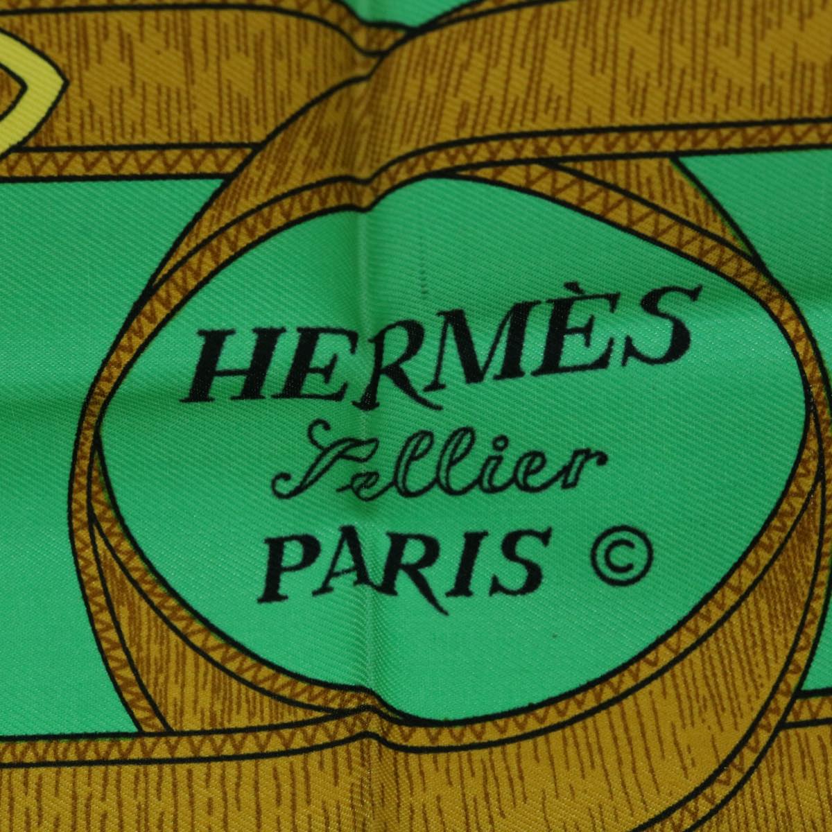 HERMES Carre 90 Eperon d'or Scarf Silk Green Auth bs10407