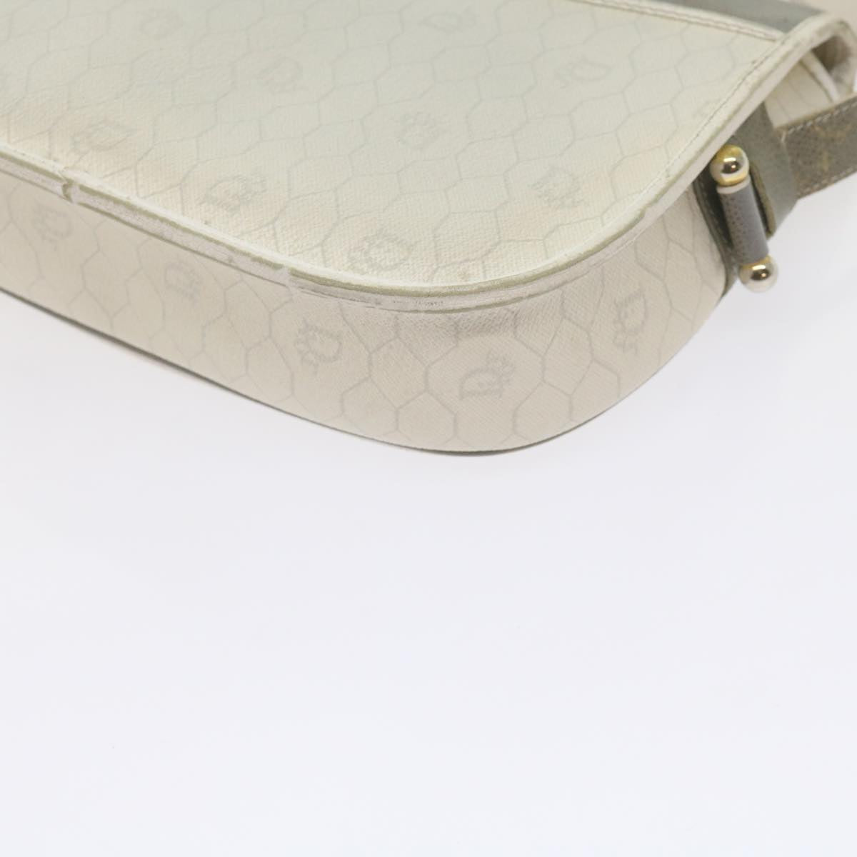 Christian Dior Honeycomb Canvas Shoulder Bag PVC Leather White Auth bs10410