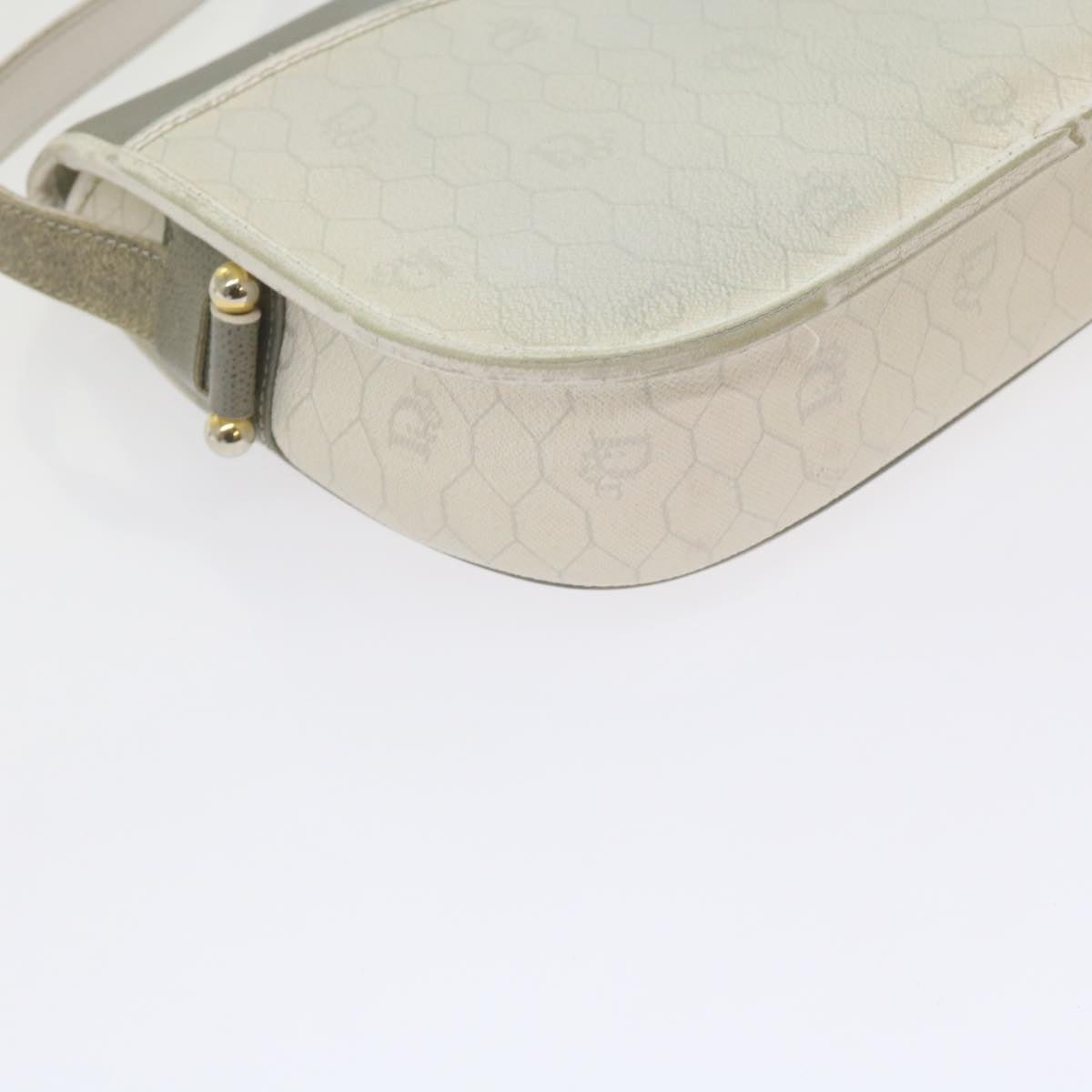 Christian Dior Honeycomb Canvas Shoulder Bag PVC Leather White Auth bs10410