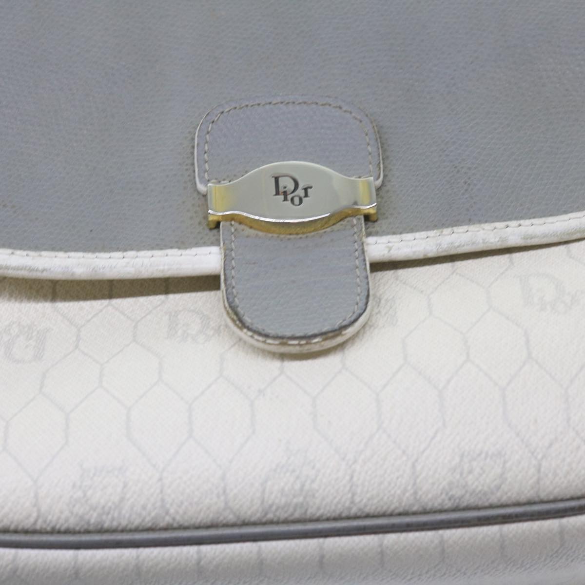 Christian Dior Honeycomb Canvas Shoulder Bag PVC Leather White Auth bs10410