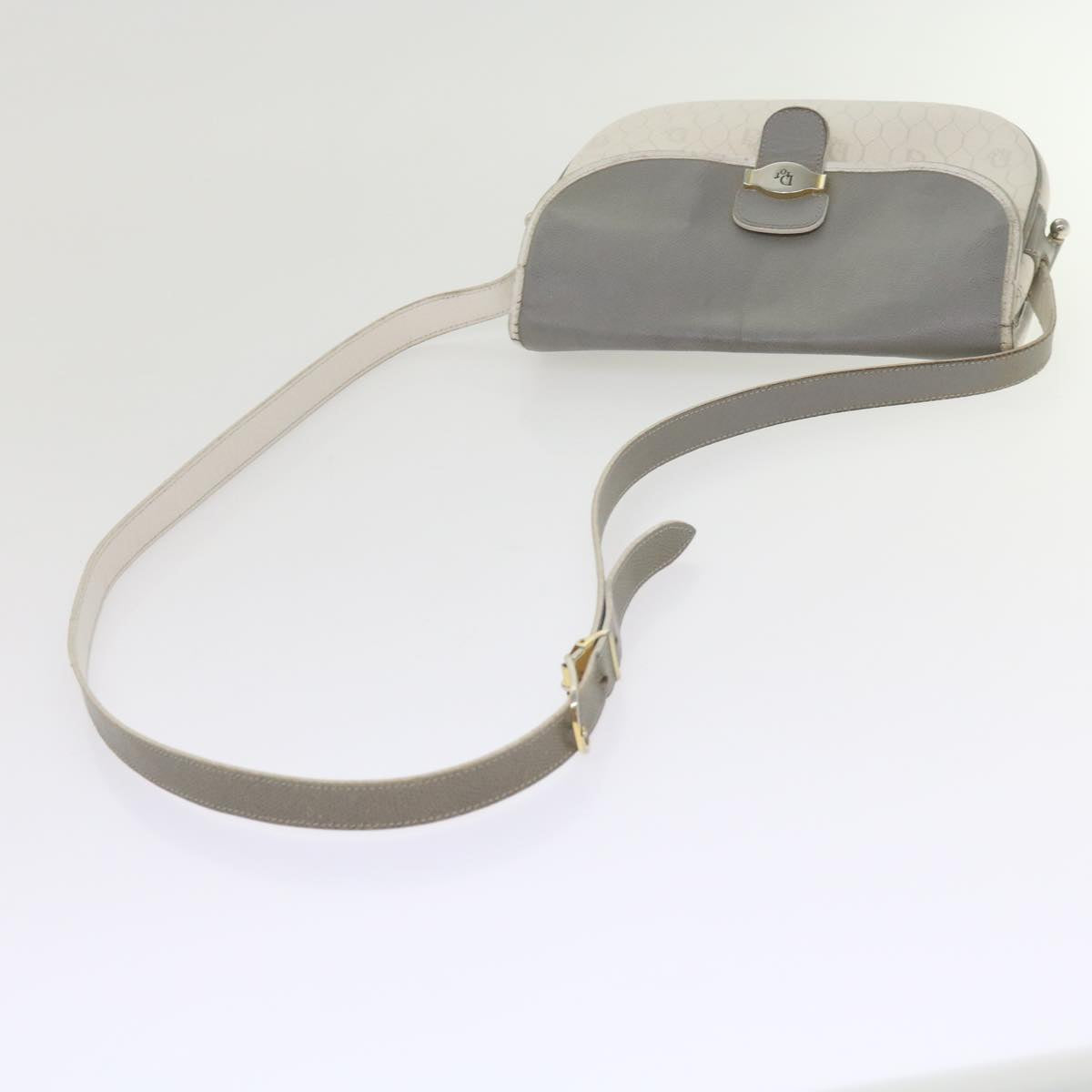 Christian Dior Honeycomb Canvas Shoulder Bag PVC Leather White Auth bs10410