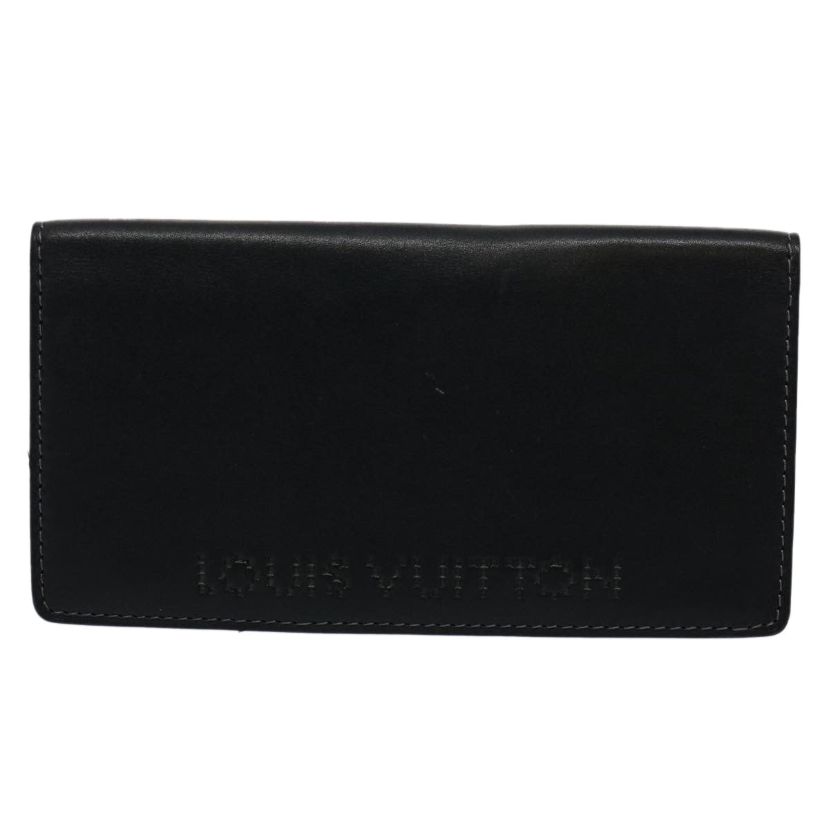 LOUIS VUITTON Chicago Long Wallet Leather Black LV Auth bs10417