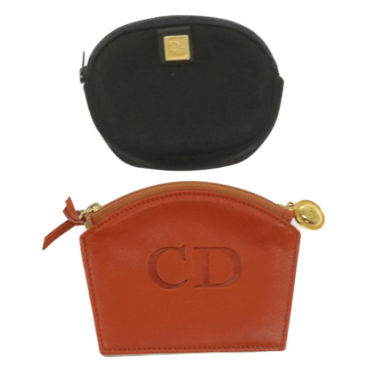 Christian Dior Pouch Nylon Leather 2Set Black Orange Auth bs10418