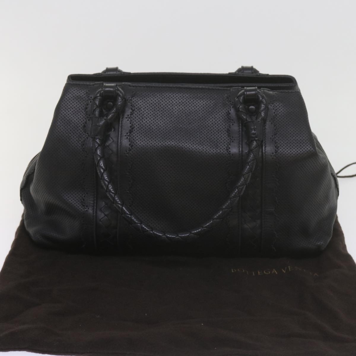 BOTTEGA VENETA Hand Bag Leather Black Auth bs10420