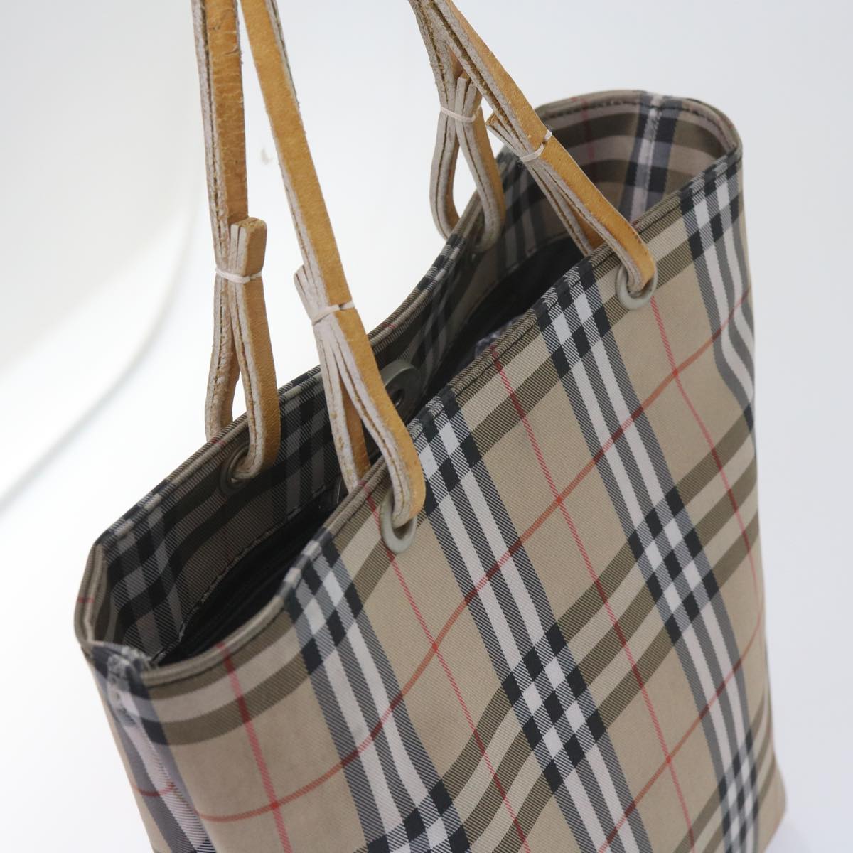 BURBERRY Nova Check Tote Bag Nylon Beige Auth bs10434