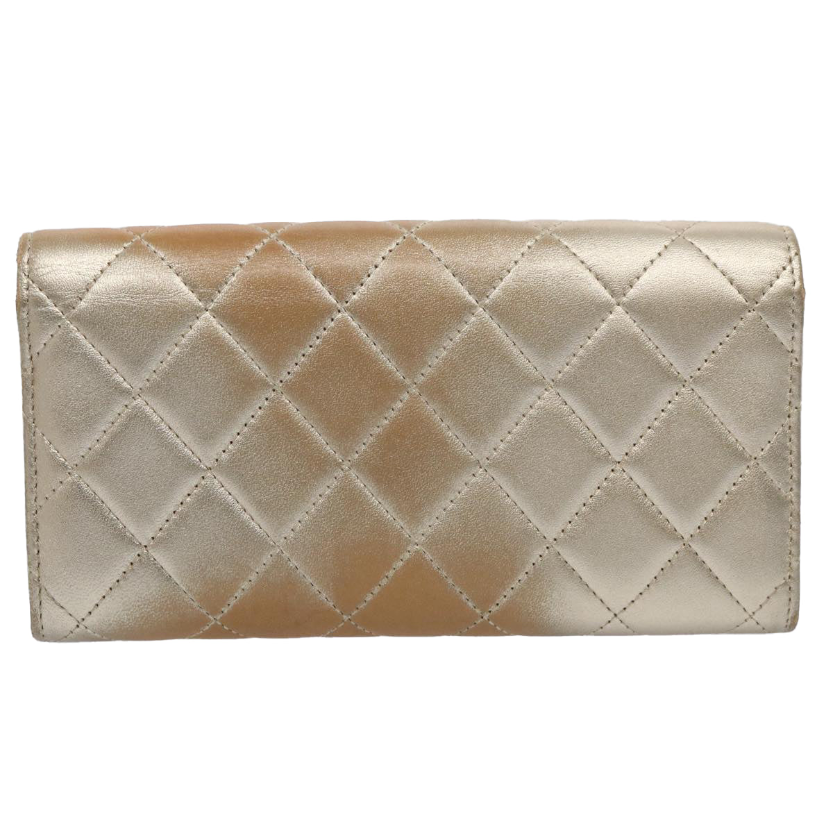 CHANEL Long Wallet Lamb Skin Gold Tone CC Auth bs10438