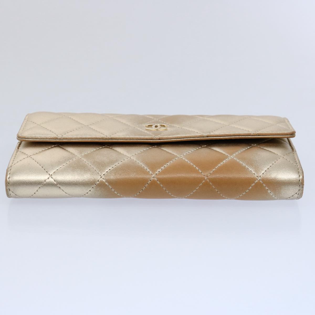 CHANEL Long Wallet Lamb Skin Gold Tone CC Auth bs10438