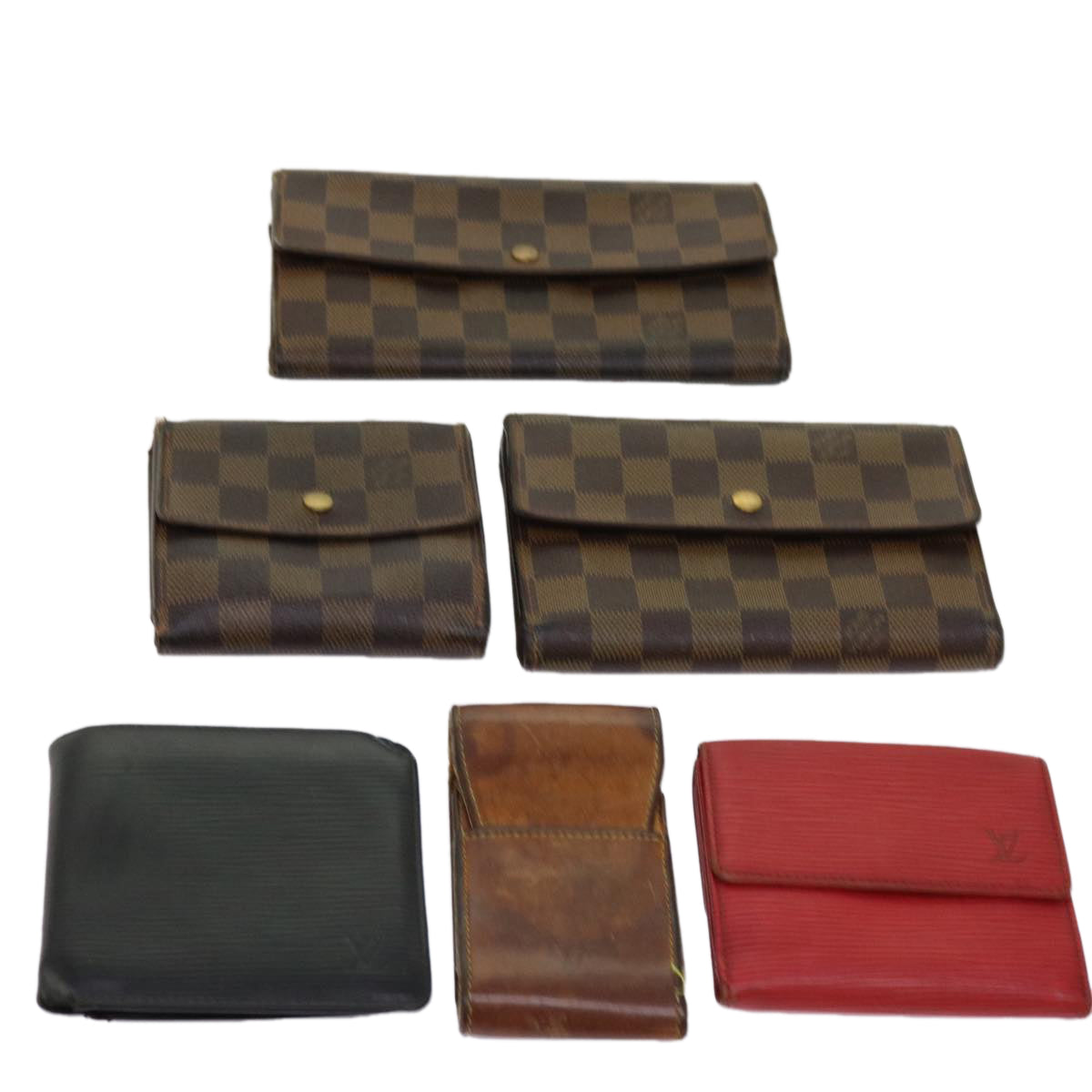 LOUIS VUITTON Damier Ebene Epi Wallet 6Set Black Red LV Auth bs10459