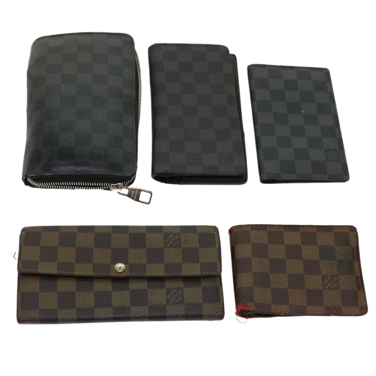 LOUIS VUITTON Damier Ebene Graphite Wallet 5Set LV Auth bs10464