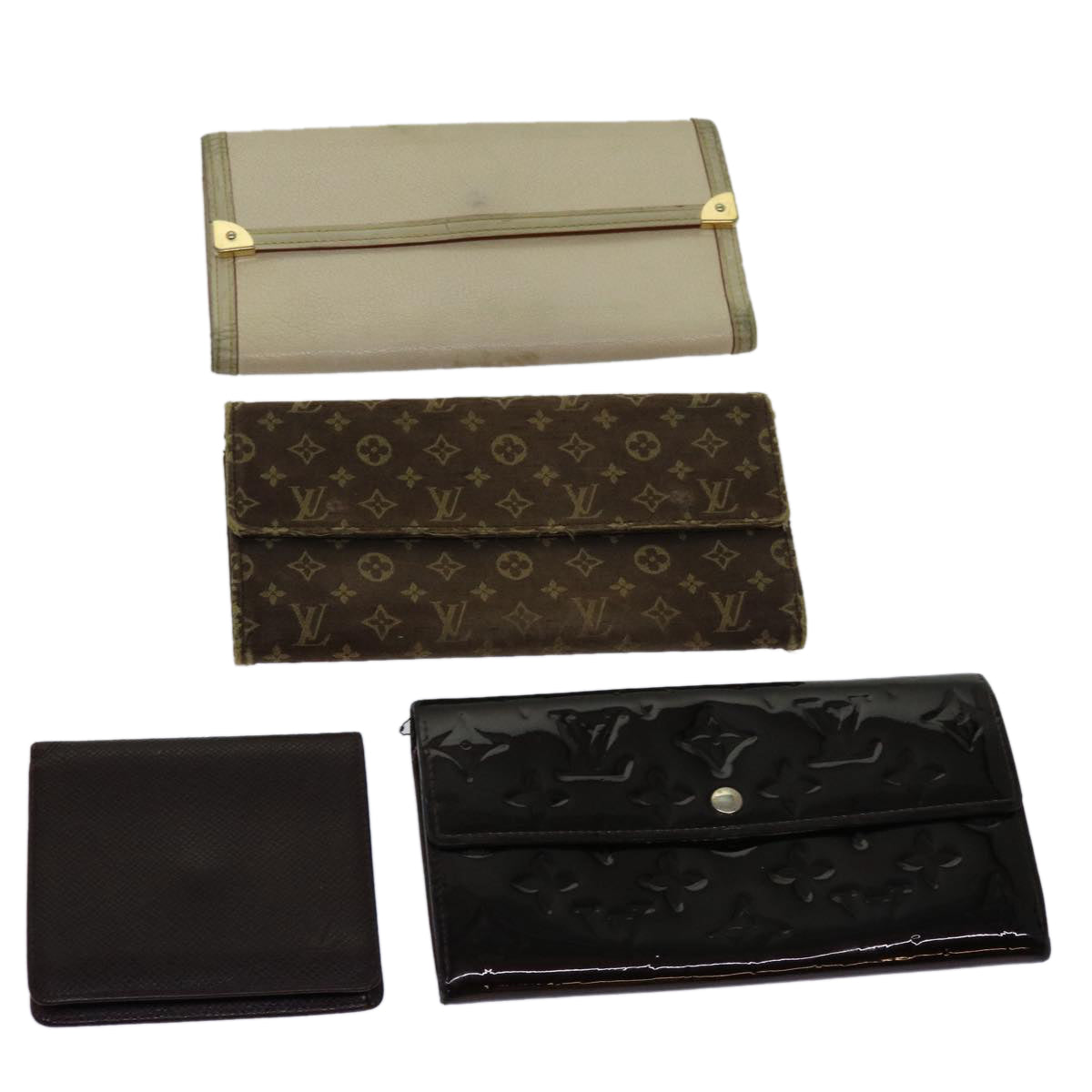 LOUIS VUITTON Monogram Vernis Mini Rin Taiga Wallet 4Set Brown LV Auth bs10465