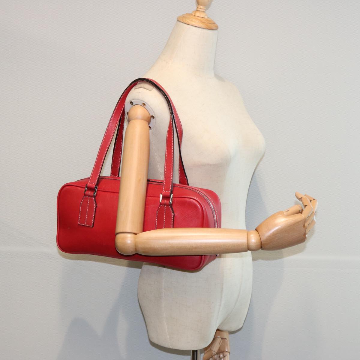 BURBERRY Shoulder Bag Leather Red Auth bs10476