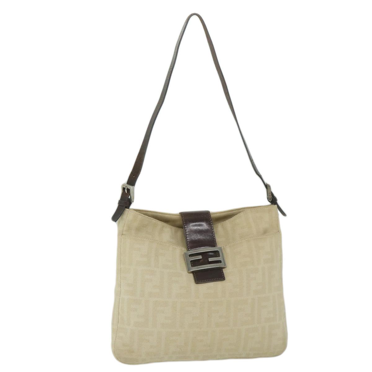 FENDI Zucca Canvas Mamma Baguette Shoulder Bag Beige 2348 26727 008 Auth bs10534