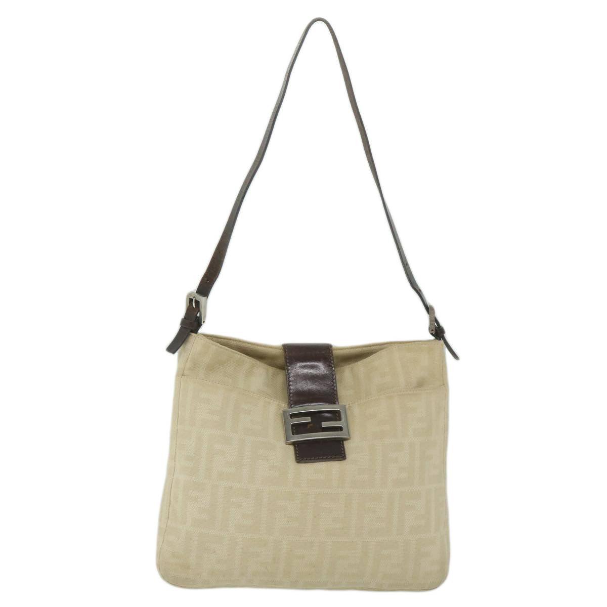 FENDI Zucca Canvas Mamma Baguette Shoulder Bag Beige 2348 26727 008 Auth bs10534