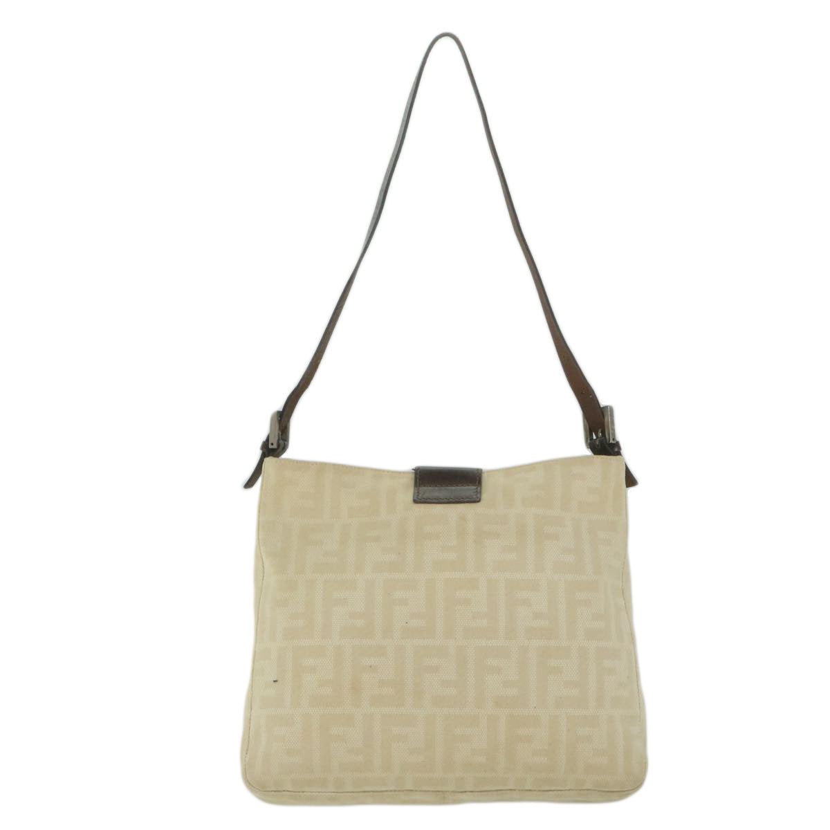 FENDI Zucca Canvas Mamma Baguette Shoulder Bag Beige 2348 26727 008 Auth bs10534