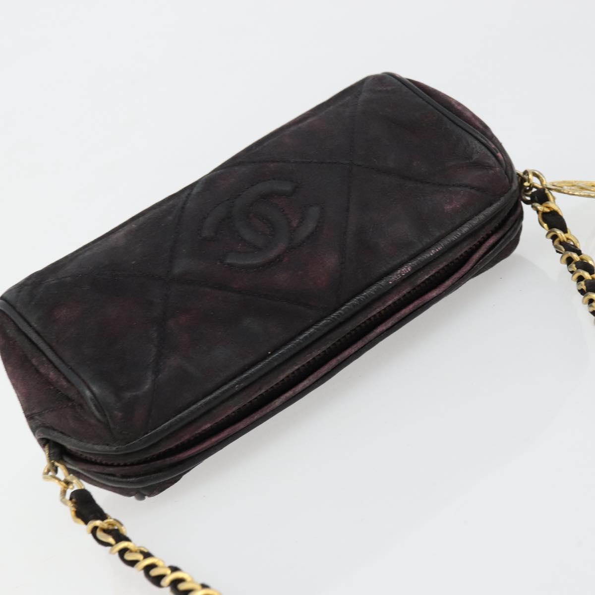 CHANEL Chain Shoulder Bag Suede Purple CC Auth bs10550