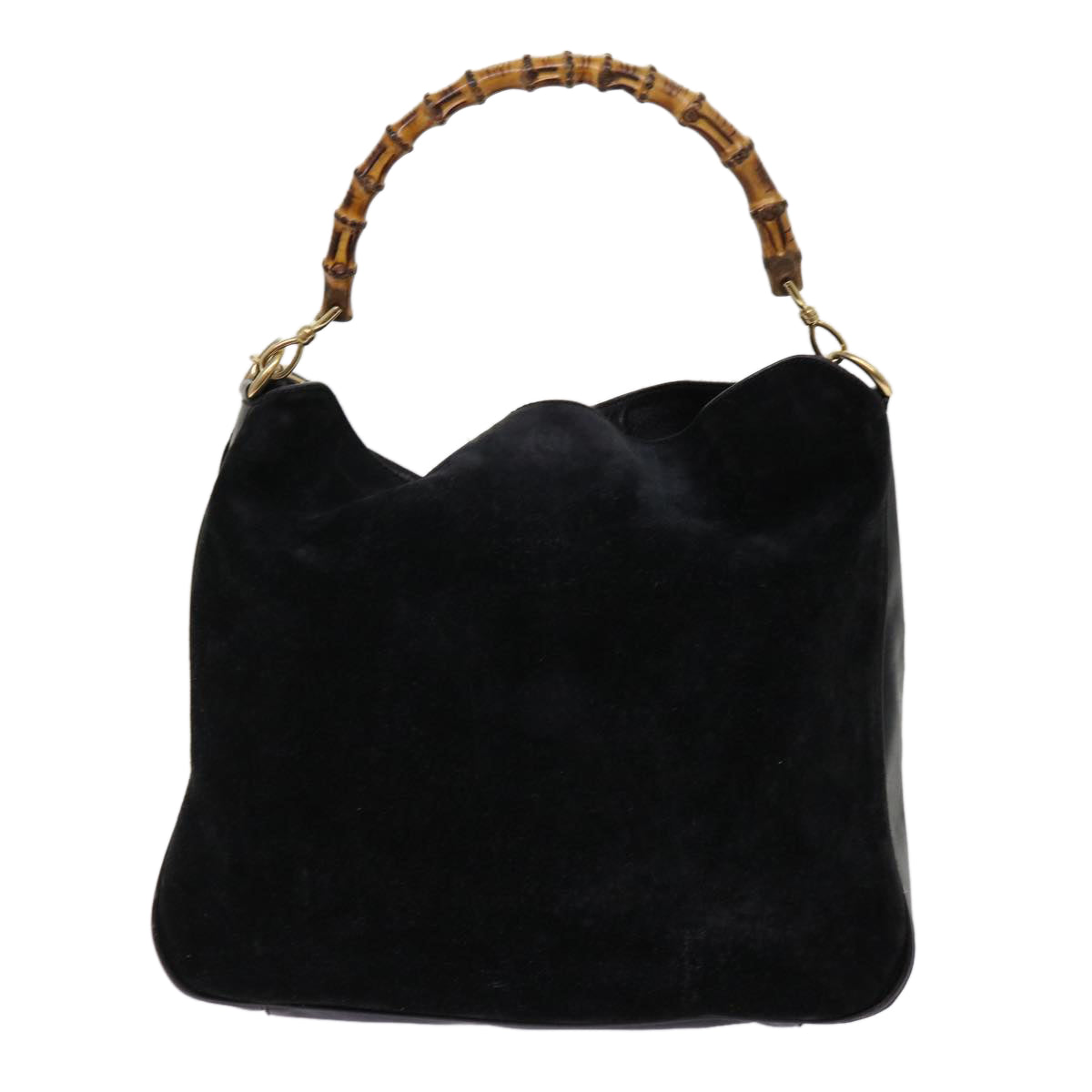 GUCCI Bamboo Shoulder Bag Suede 2way Black Auth bs10663