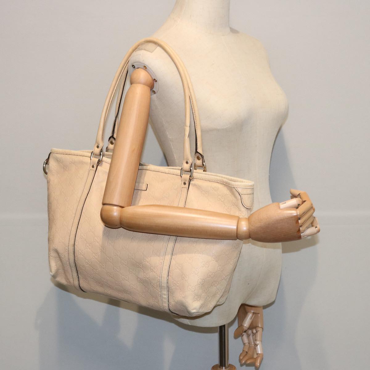 GUCCI GG Canvas Guccissima Tote Bag Beige 197953 Auth bs10664