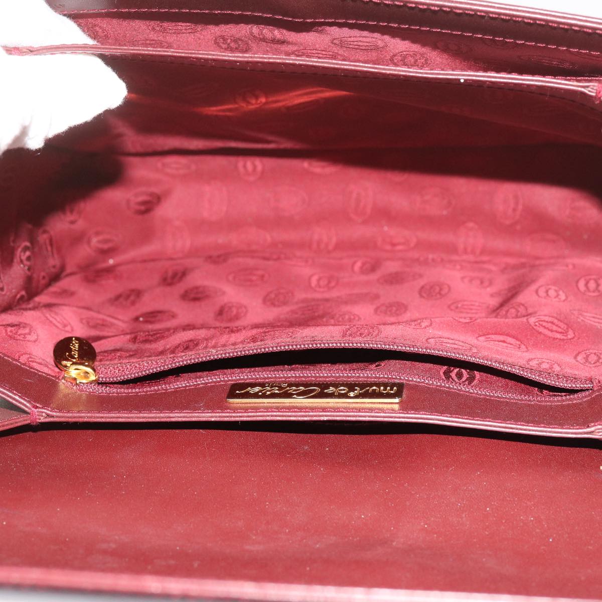 CARTIER Shoulder Bag Leather Red Auth bs10679