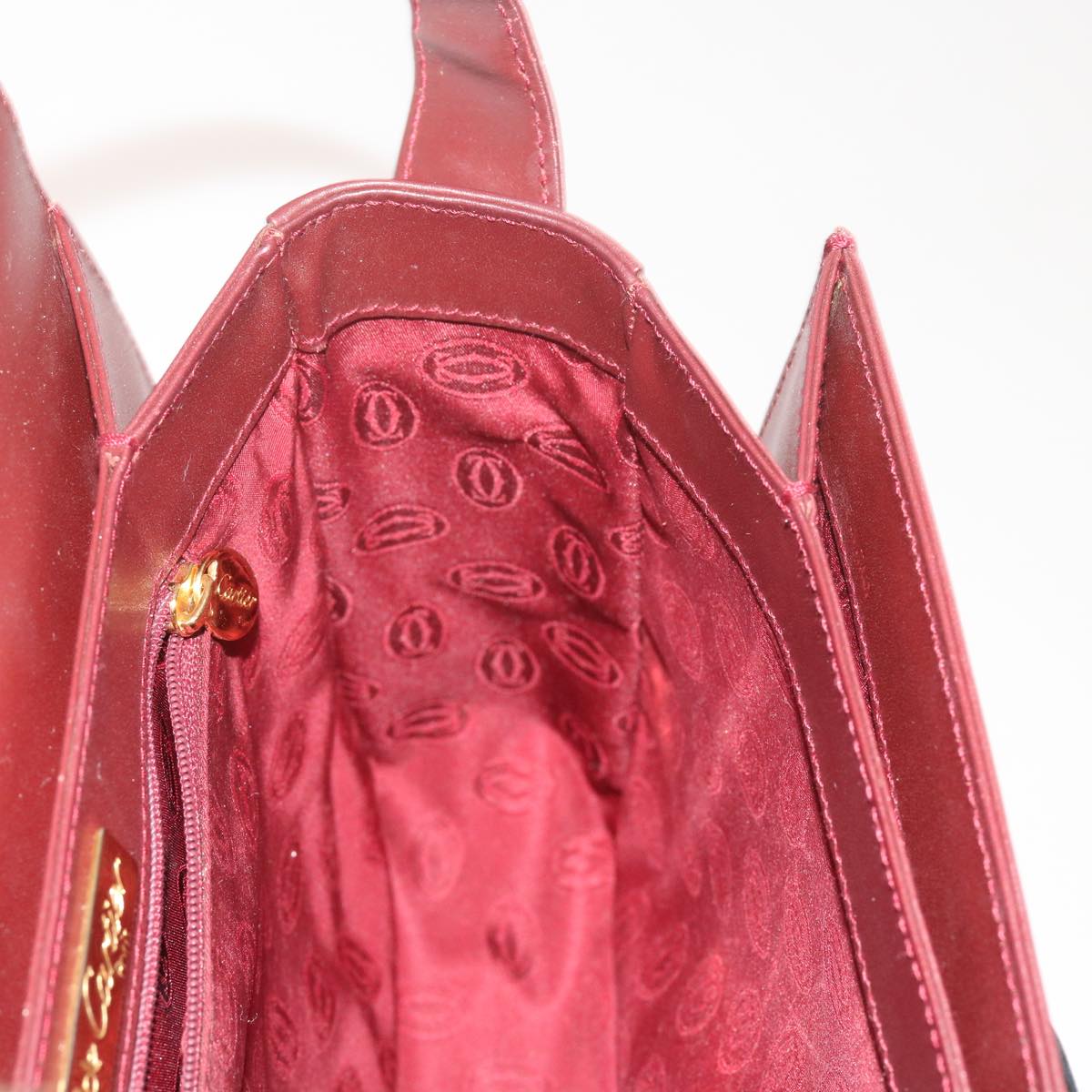 CARTIER Shoulder Bag Leather Red Auth bs10679