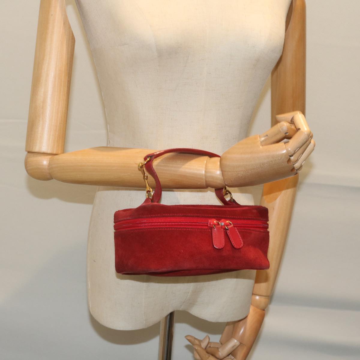 GUCCI Vanity Cosmetic Pouch Suede Red 032 1705 0141 Auth bs10687