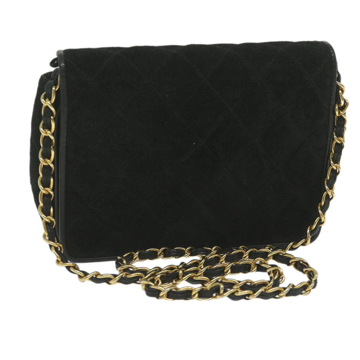 CHANEL Matelasse Chain Shoulder Bag Suede Black CC Auth bs10698