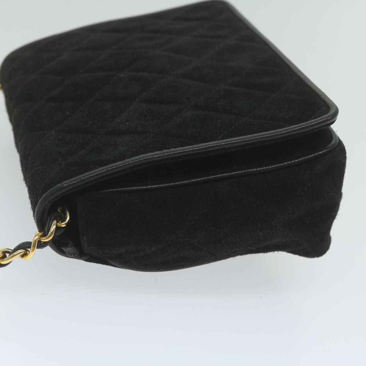 CHANEL Matelasse Chain Shoulder Bag Suede Black CC Auth bs10698