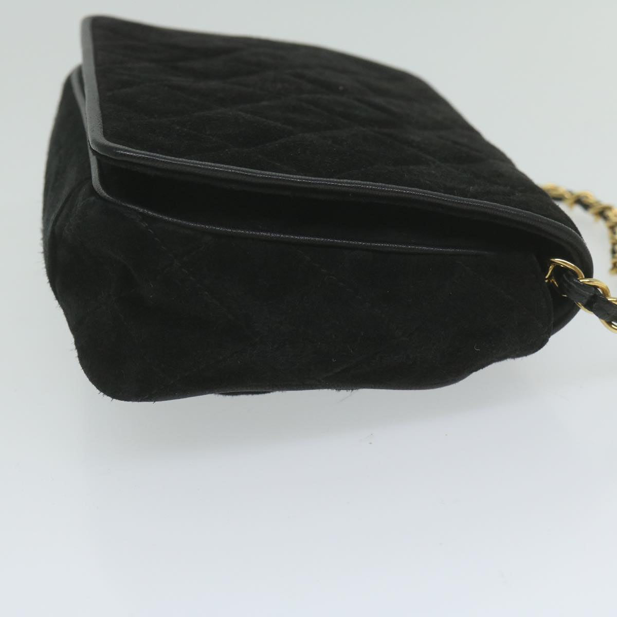 CHANEL Matelasse Chain Shoulder Bag Suede Black CC Auth bs10698