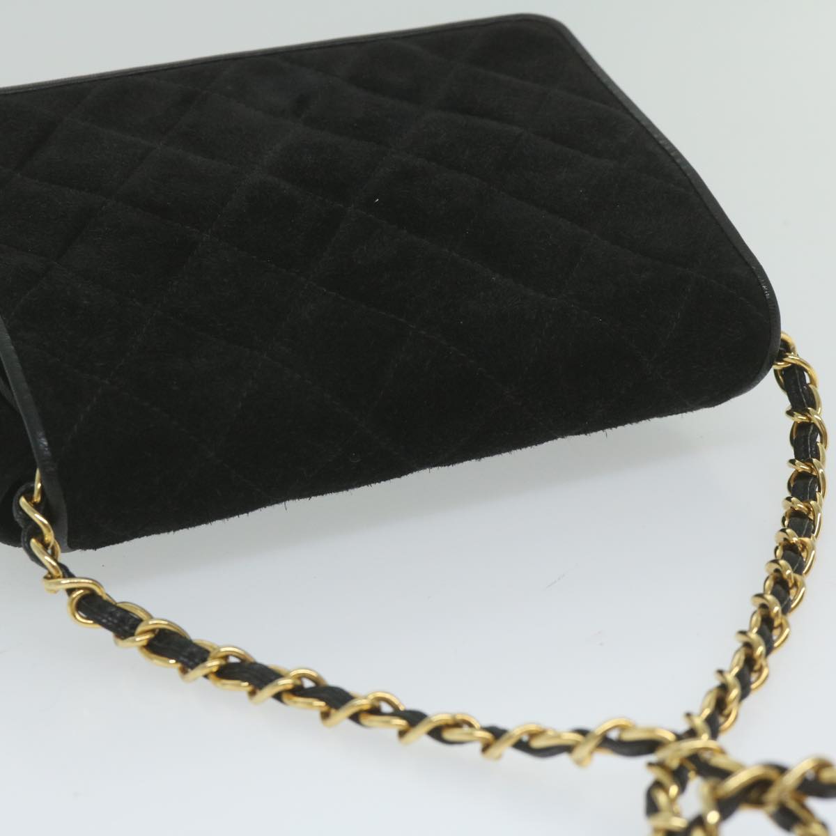 CHANEL Matelasse Chain Shoulder Bag Suede Black CC Auth bs10698