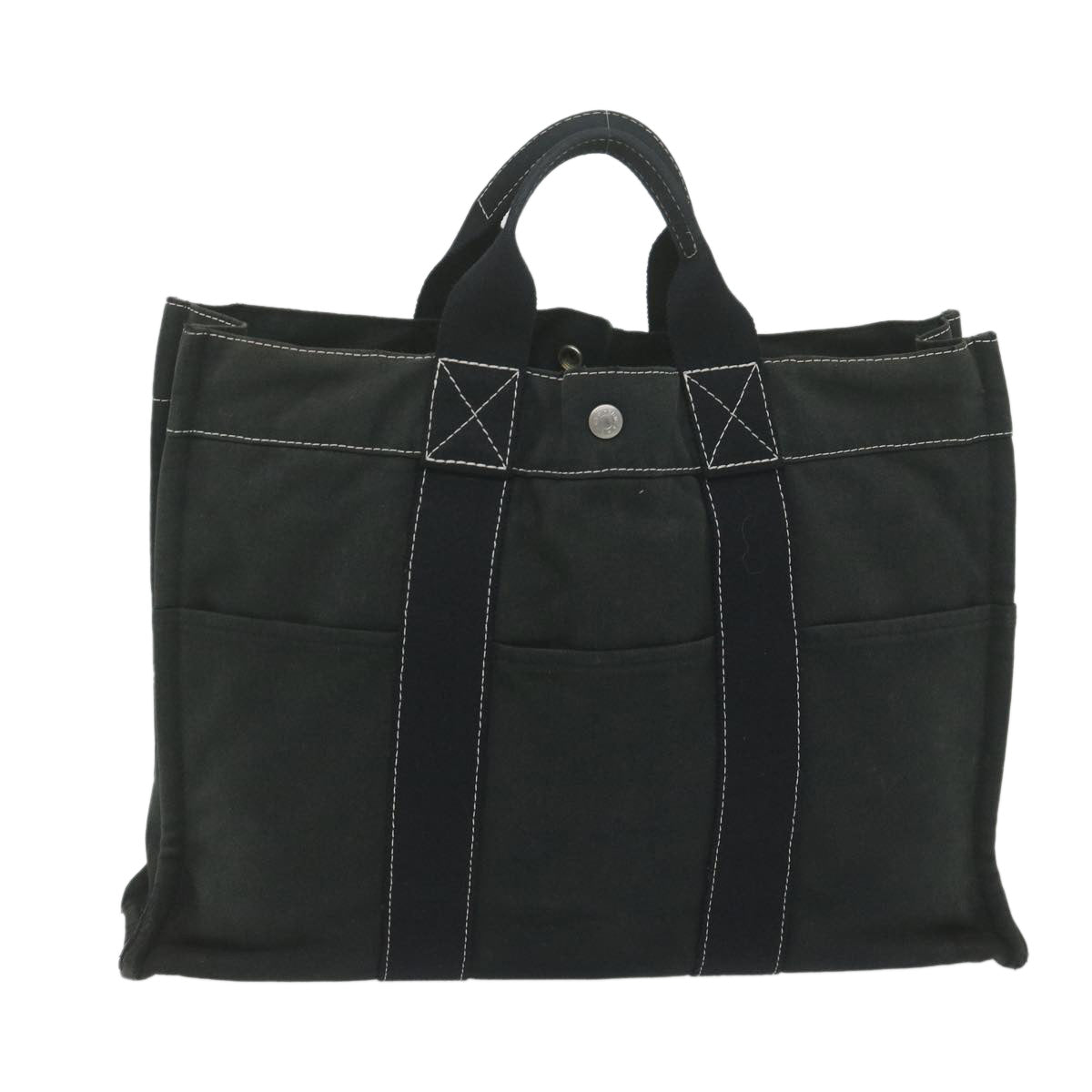 HERMES Deauville MM Tote Bag Canvas Black Auth bs10728