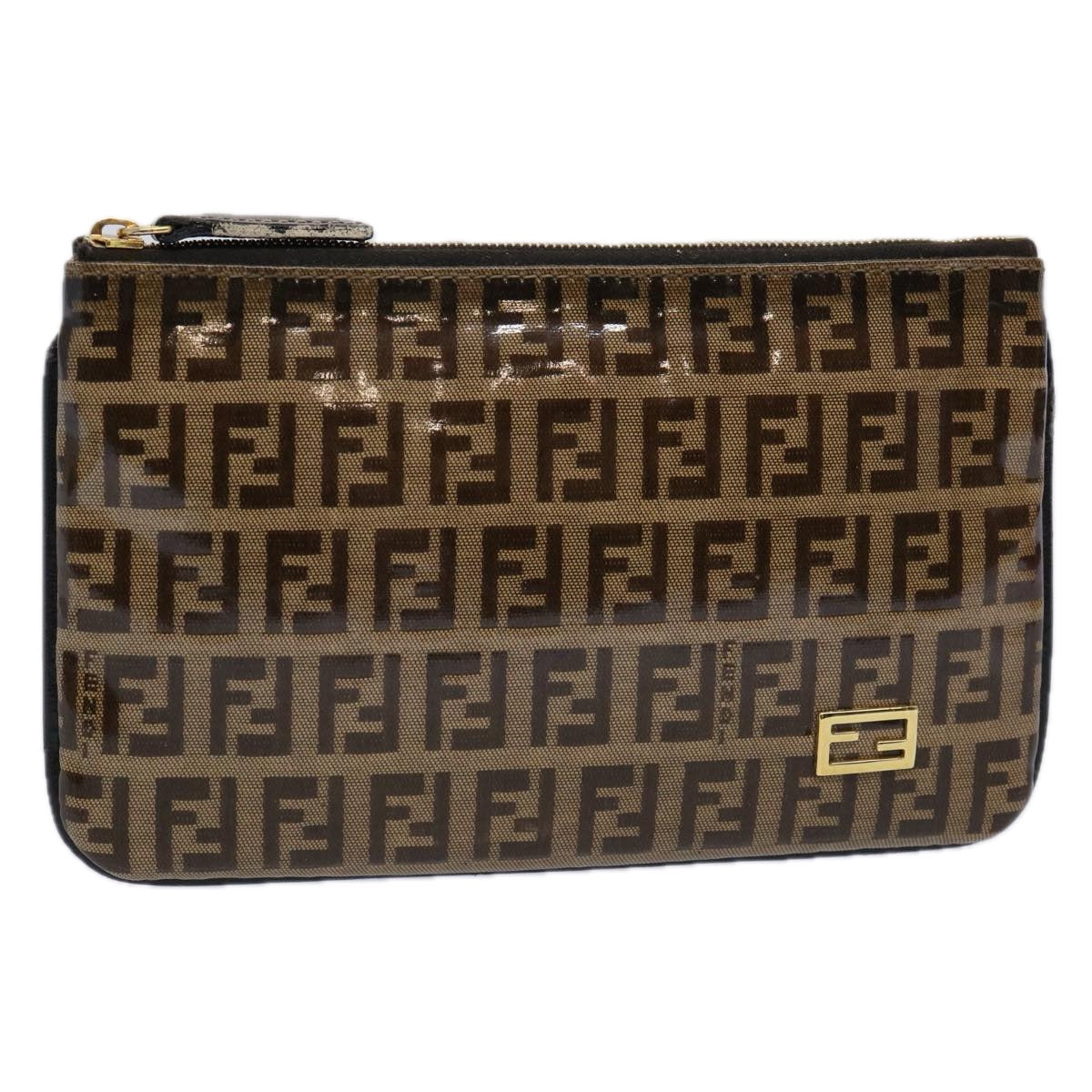 FENDI Zucchino Canvas Pouch Brown Auth bs10758