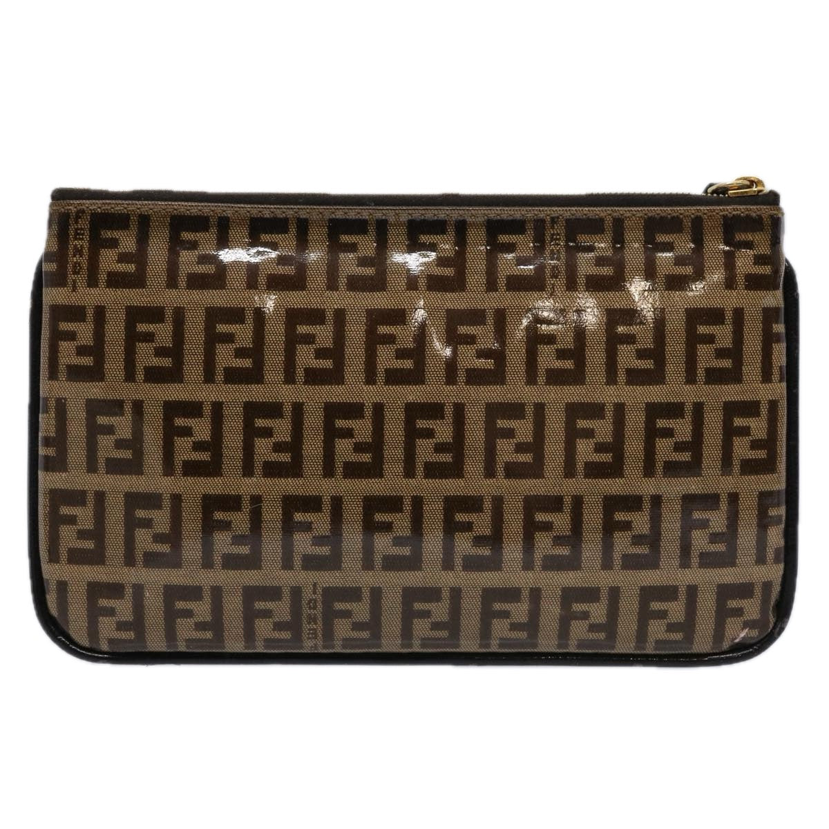 FENDI Zucchino Canvas Pouch Brown Auth bs10758