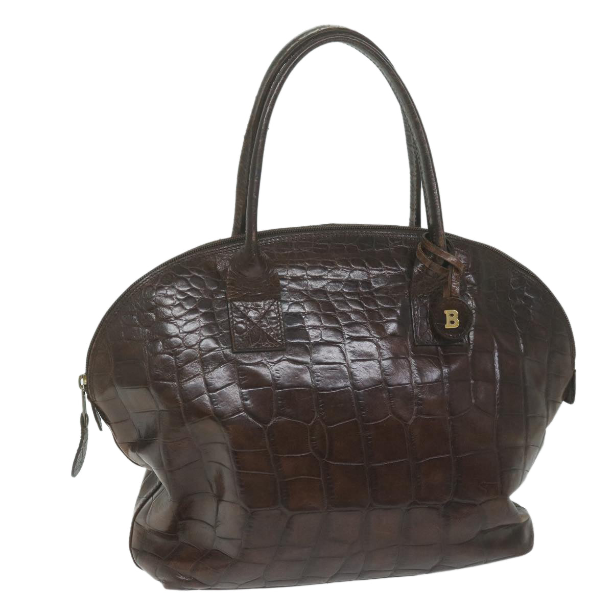 BALLY Hand Bag Leather Brown Auth bs10774