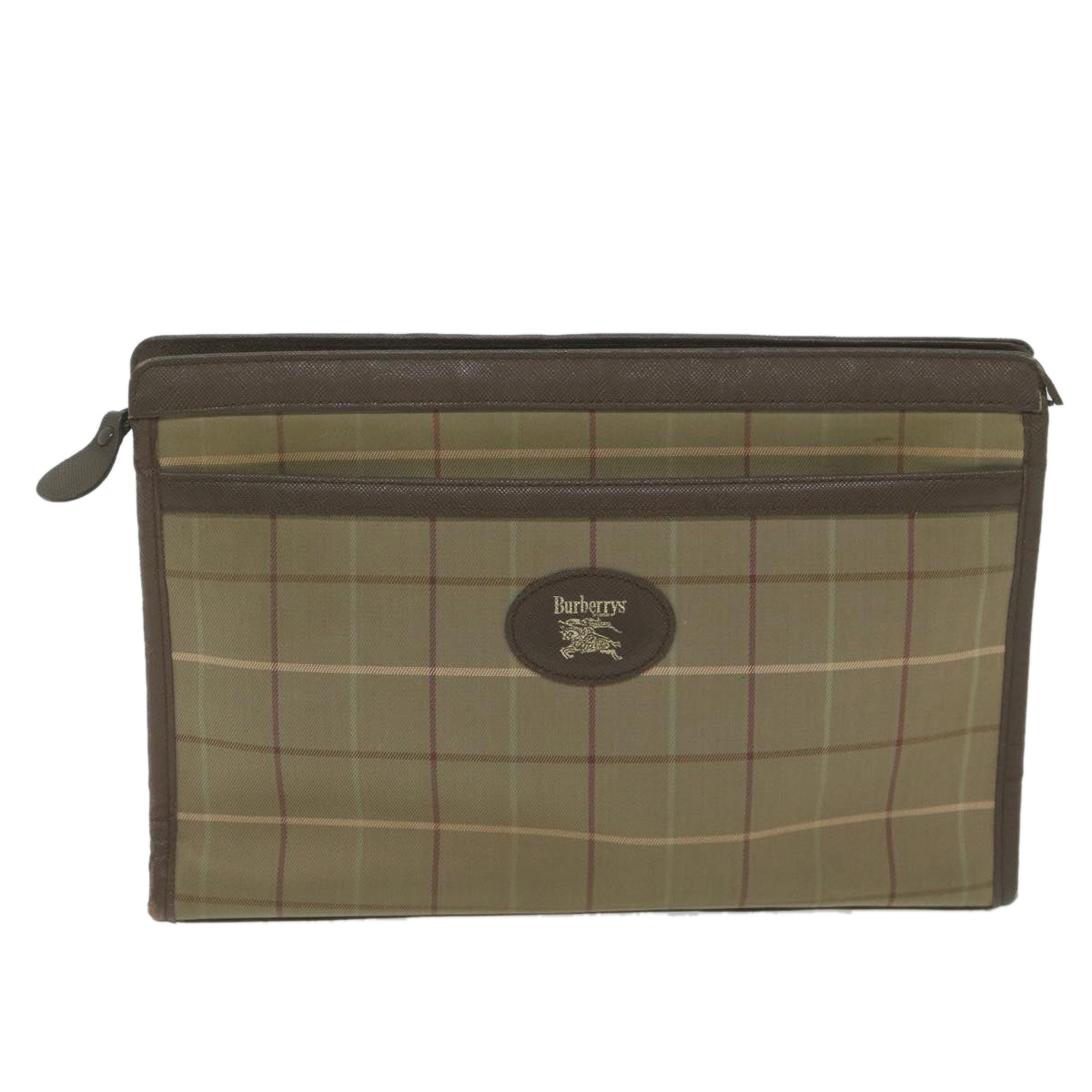 Burberrys Nova Check Clutch Bag Nylon Canvas Brown Auth bs10776