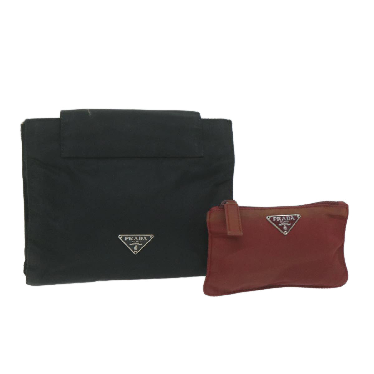 PRADA Pouch Nylon 2Set Black Red Auth bs10809