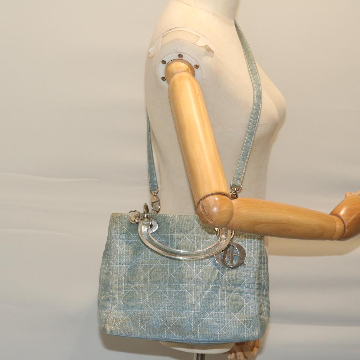 Christian Dior Canage Hand Bag Denim 2way Blue Auth bs10872