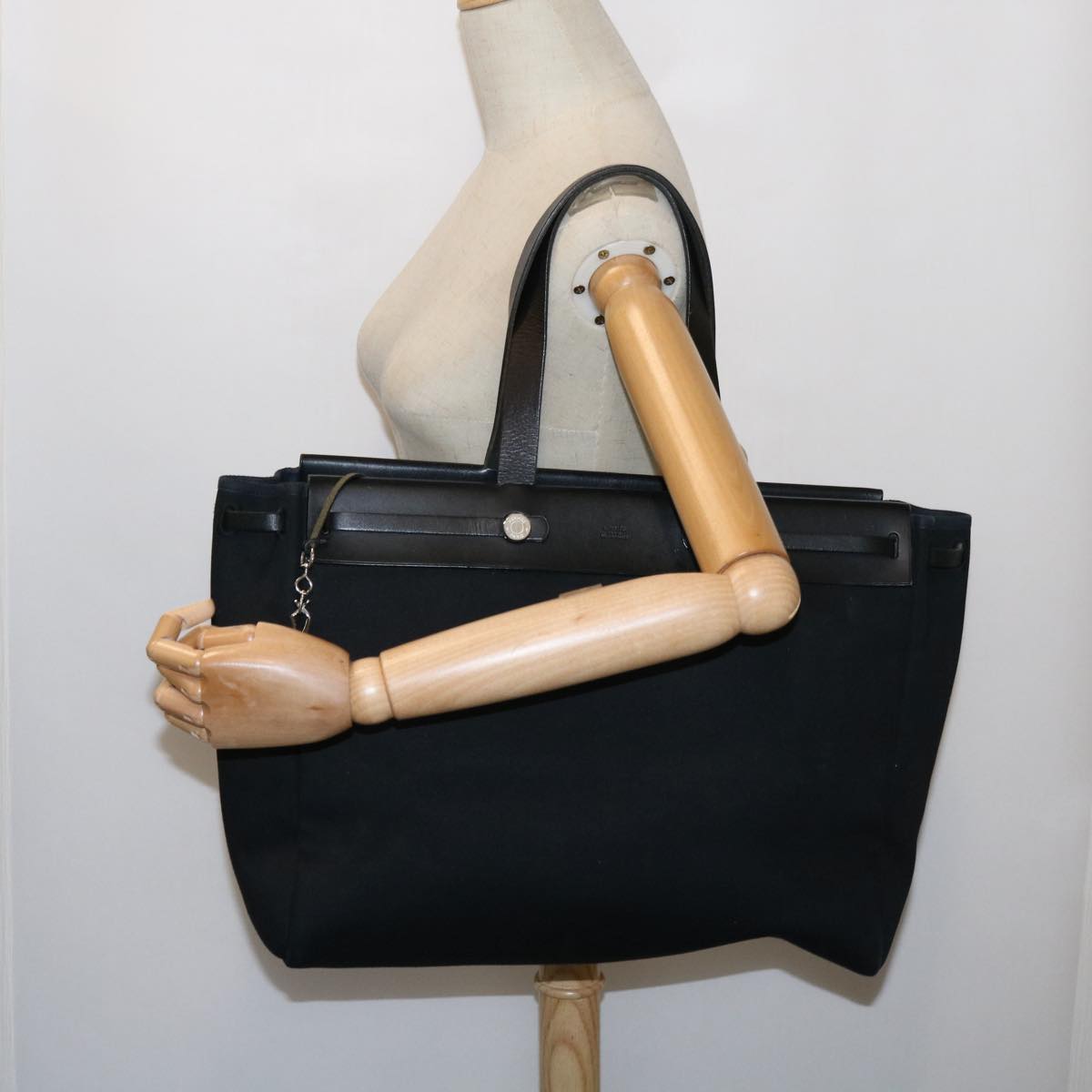 HERMES Herbag Cabas GM Tote Bag Canvas Black Auth bs10921