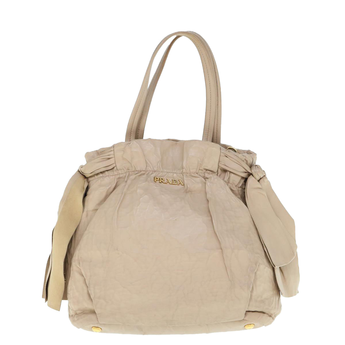 PRADA Hand Bag Leather 2way Beige Auth bs10932