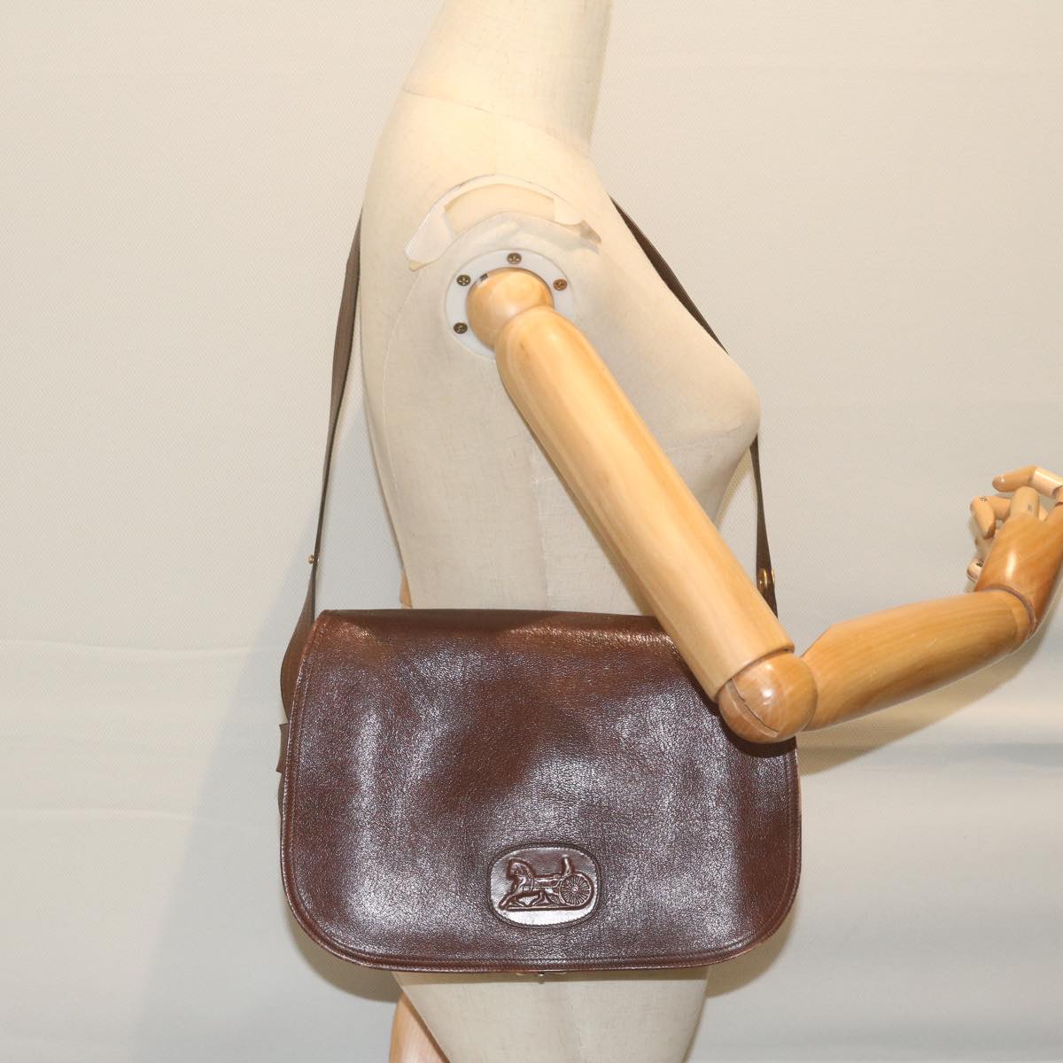 CELINE Shoulder Bag Leather Brown Auth bs10936