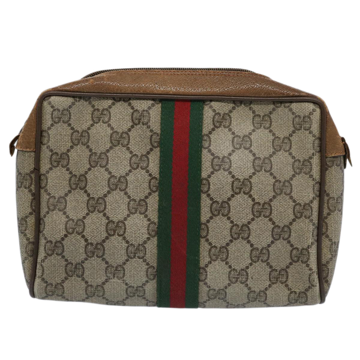 GUCCI GG Supreme Web Sherry Line Clutch Bag Beige Red 89 01 012 Auth bs10937