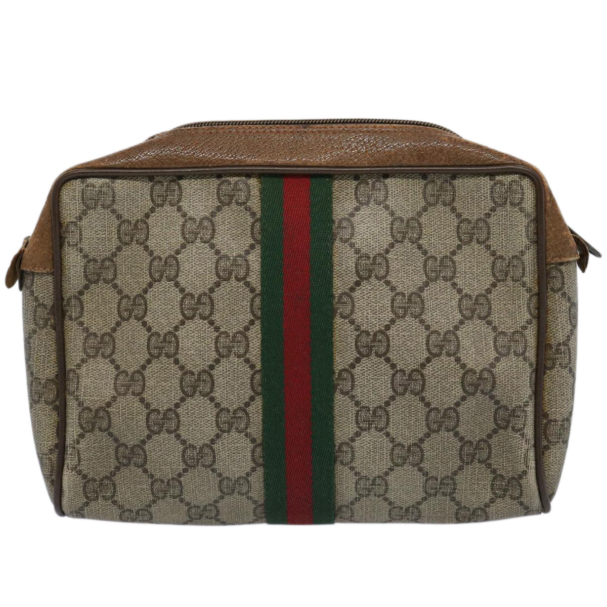 GUCCI GG Supreme Web Sherry Line Clutch Bag Beige Red 89 01 012 Auth bs10937