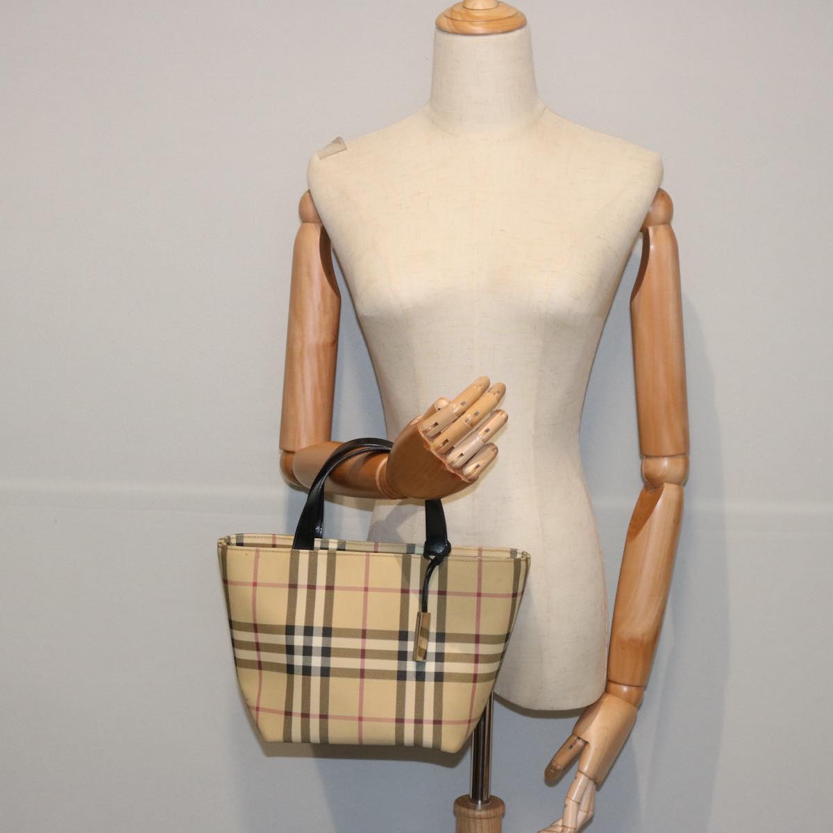 BURBERRY Nova Check Hand Bag Coated Canvas Beige Auth bs10942