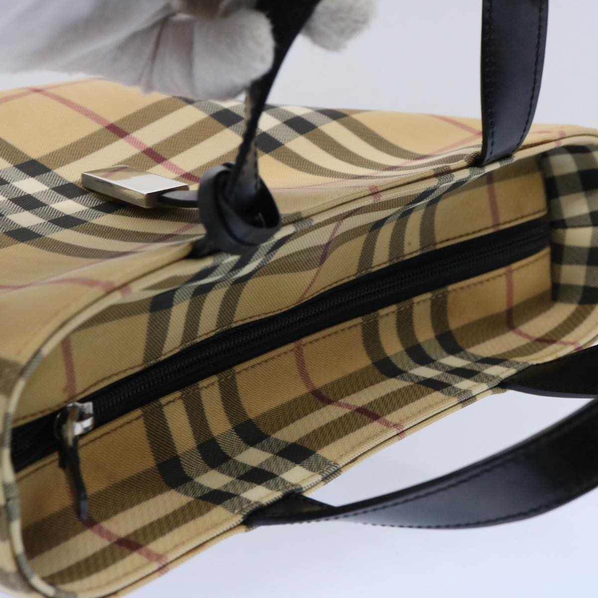 BURBERRY Nova Check Hand Bag Coated Canvas Beige Auth bs10942