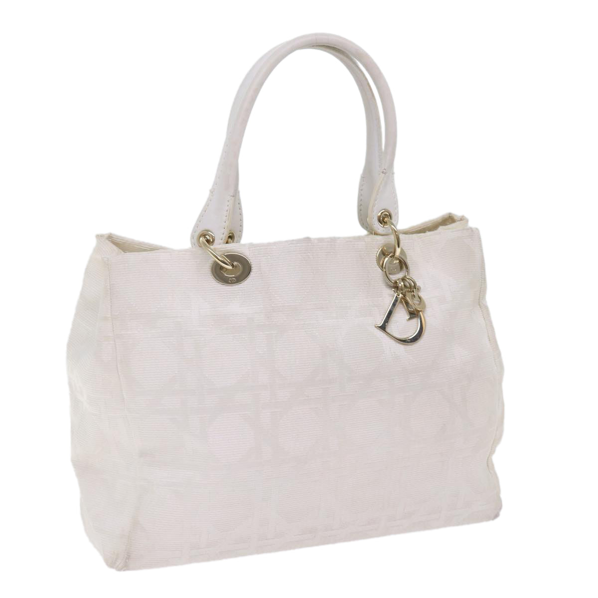 Christian Dior Canage Hand Bag Canvas White Auth bs10953