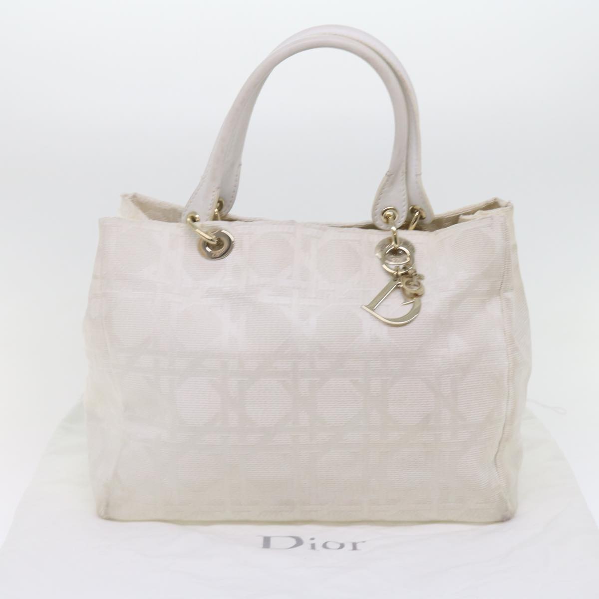 Christian Dior Canage Hand Bag Canvas White Auth bs10953