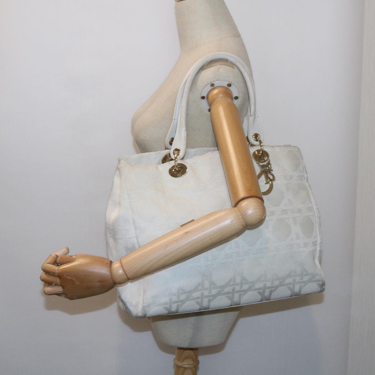 Christian Dior Canage Hand Bag Canvas White Auth bs10953