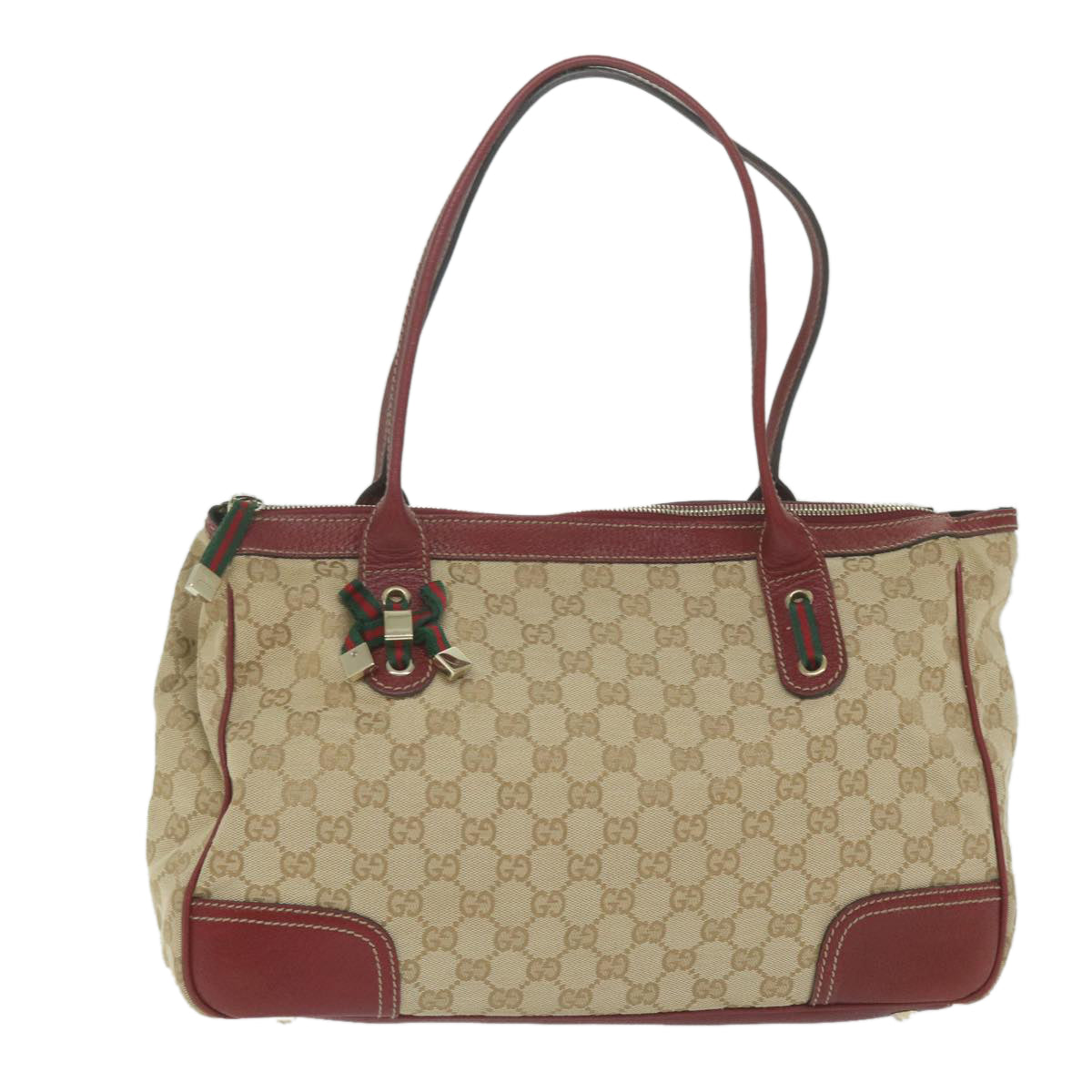 GUCCI Web Sherry Line GG Canvas Shoulder Bag Beige Red Green 177052 Auth bs10956