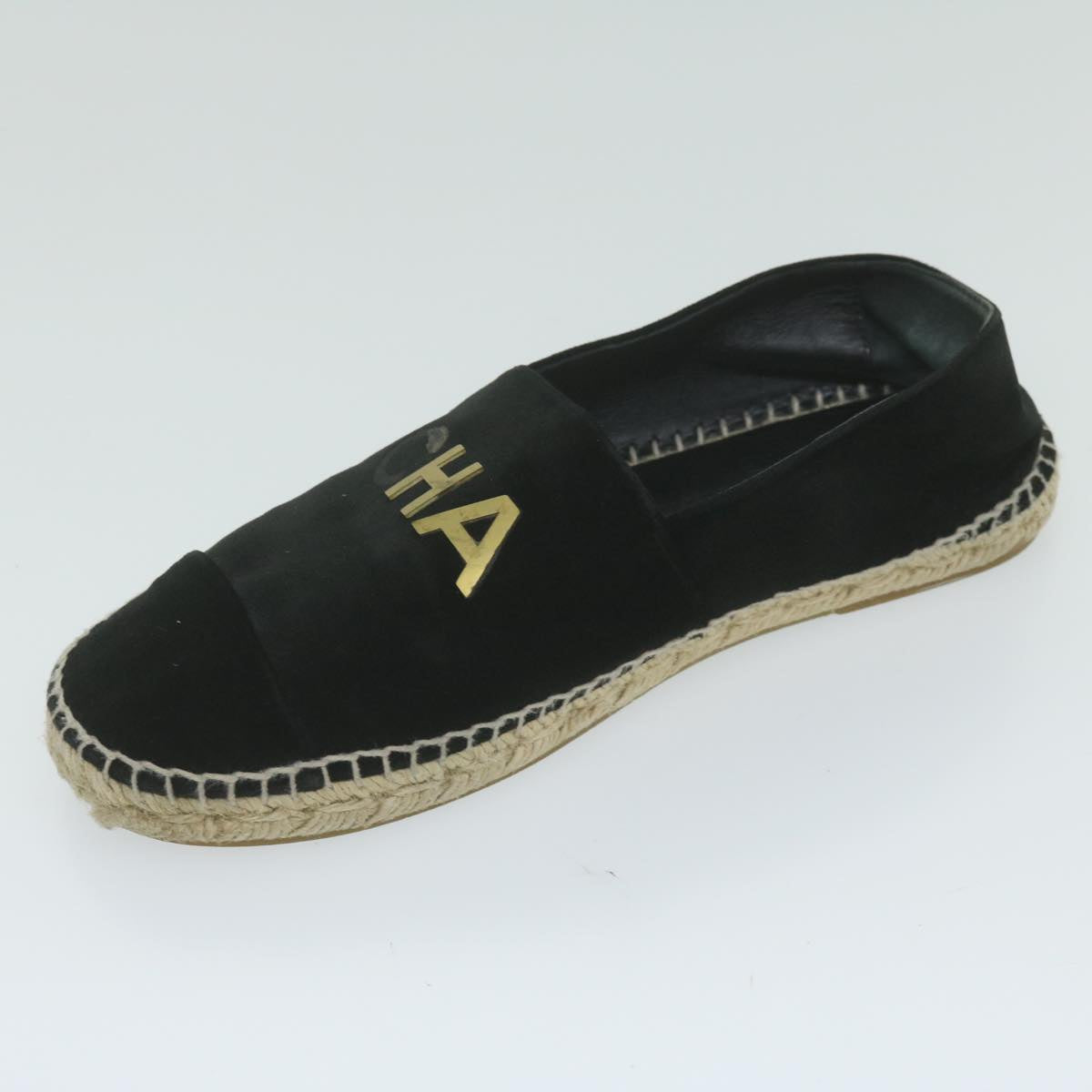 CHANEL Pumps Shoes Velor 38 Black CC Auth bs10973