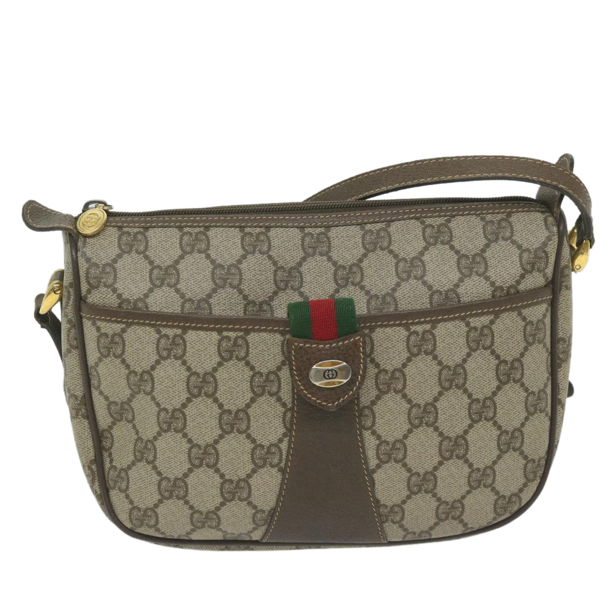 GUCCI GG Supreme Web Sherry Line Shoulder Bag Beige Red 001 56 6177 Auth bs10997