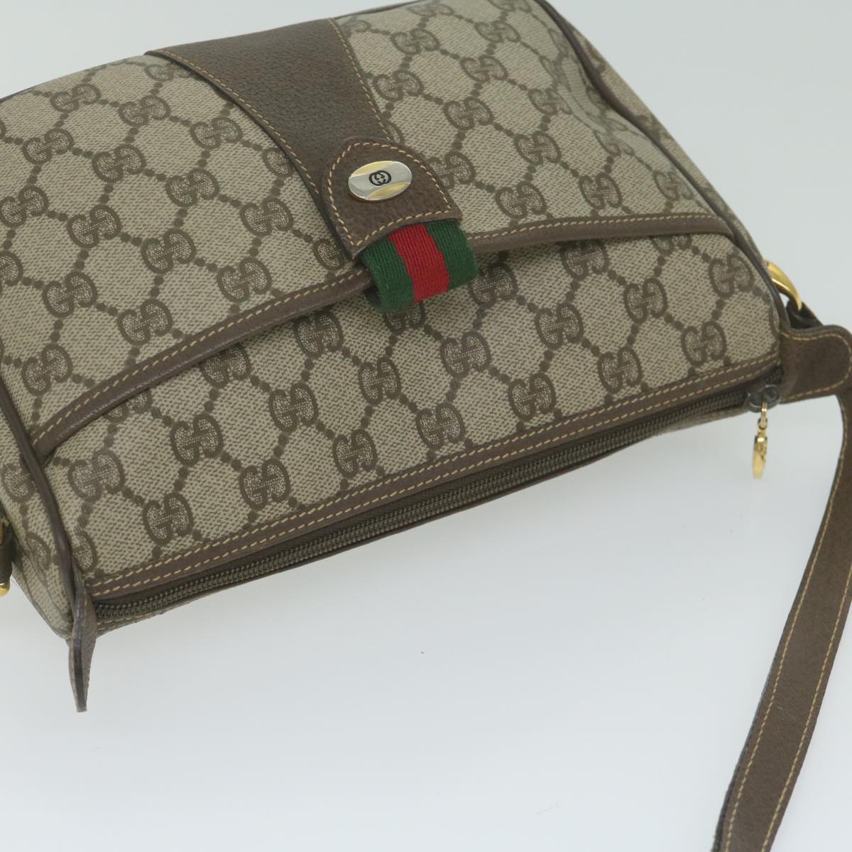 GUCCI GG Supreme Web Sherry Line Shoulder Bag Beige Red 001 56 6177 Auth bs10997